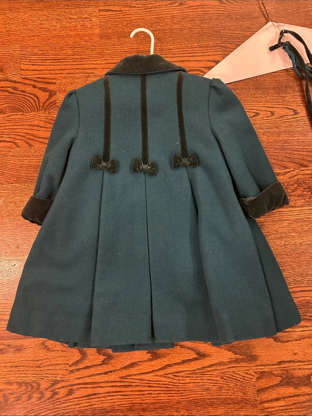 Rothschild Teal and Black Girls' Wool Coat with Velvet Accessories